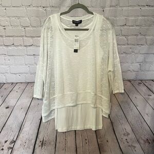 🆕 Context Lord and Taylor White Beach Vacation Sweater Tank Lined Top Size Med